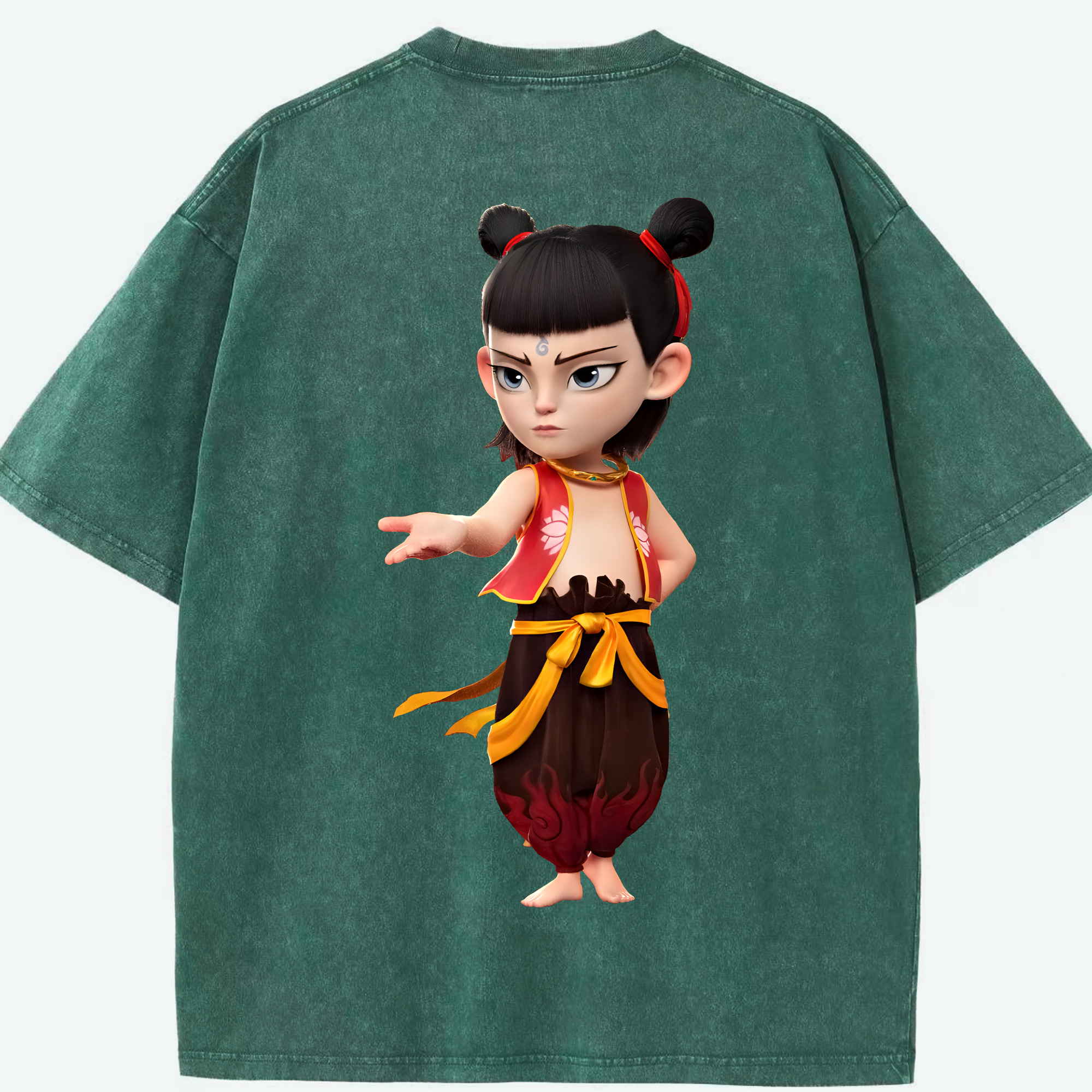 （画像用） Ne Zha 2 ナタ 魔童の大暴れ 綿100% ヴィンテージ風 半袖Tシャツ（背面プリント）